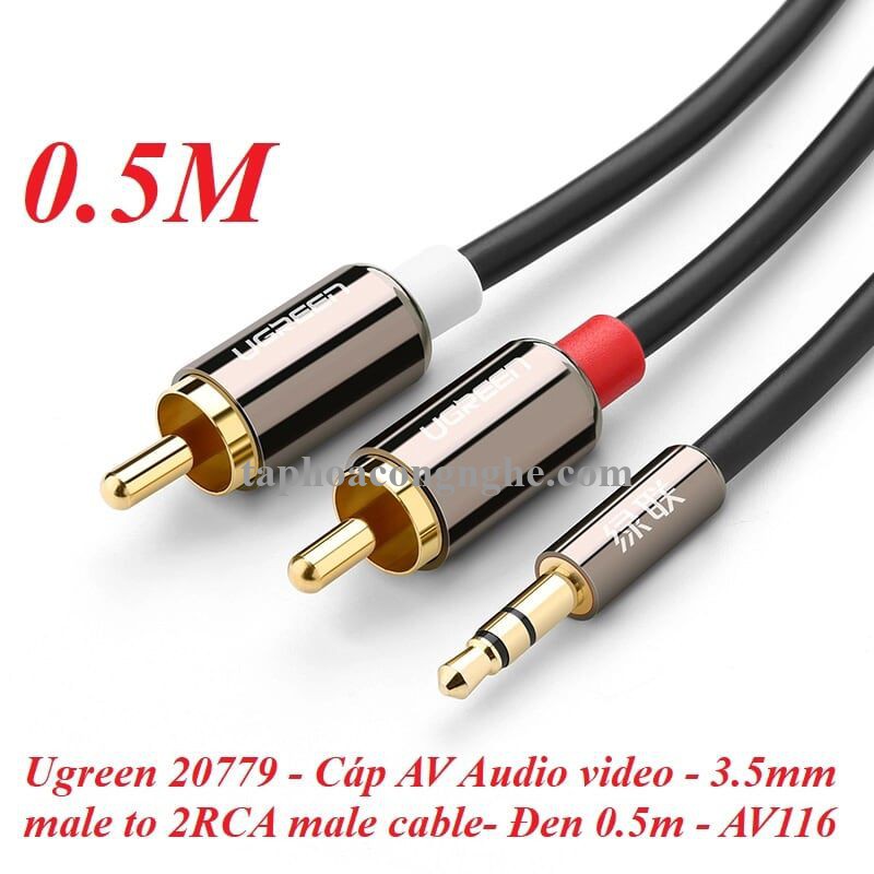 Ugreen 20779 0.5M màu Đen Cáp âm thanh 2 đầu Bông sen sang 3.5mm Dương mạ vàng AV116 30020779